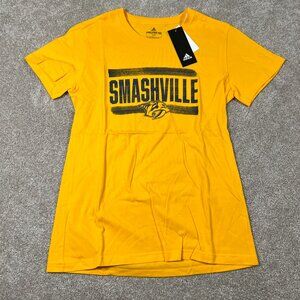 Adidas Womens S Yellow Nashville Predators Smashville NHL Amplifier T-Shirt NWT